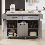 Carrello da Cucina Grigio con Isola, Ribalta a Goccia e Portaspezie, Ruote e Cestino Integrato