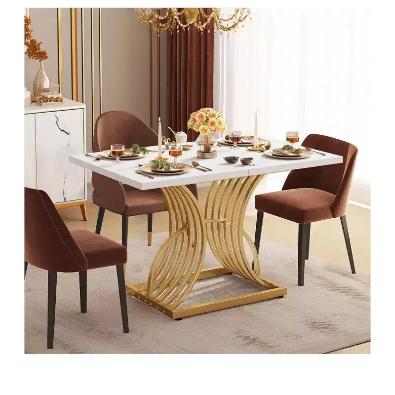 Tavolo da pranzo rettangolare bianco e oro per 4