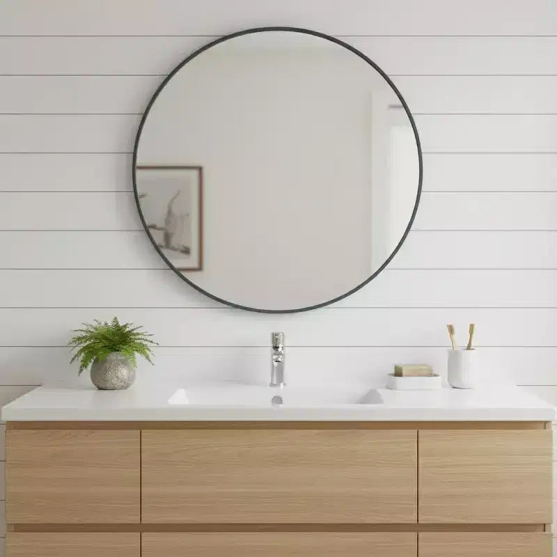 Specchio da parete rotondo in metallo nero, singolo, 76 cm