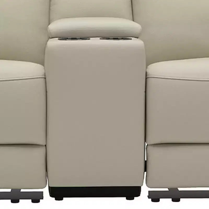 Divanetto Reclinabile Manuale Biposto in Similpelle Beige con Consolle