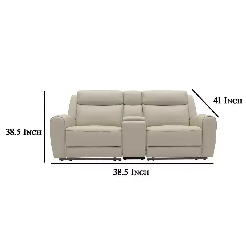 Divanetto Reclinabile Manuale Biposto in Similpelle Beige con Consolle